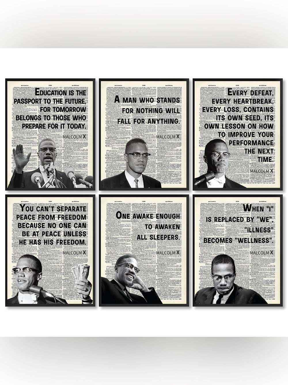 Motivational Malcolm X Wall Art Set -Vintage Newspaper Style